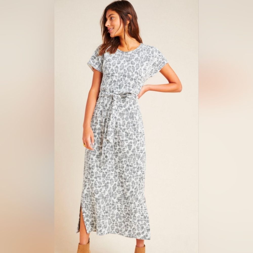Dolan Taleen Leopard Midi Dress M Gray Textured Knit Animal Print Anthropologie - Picture 1 of 14